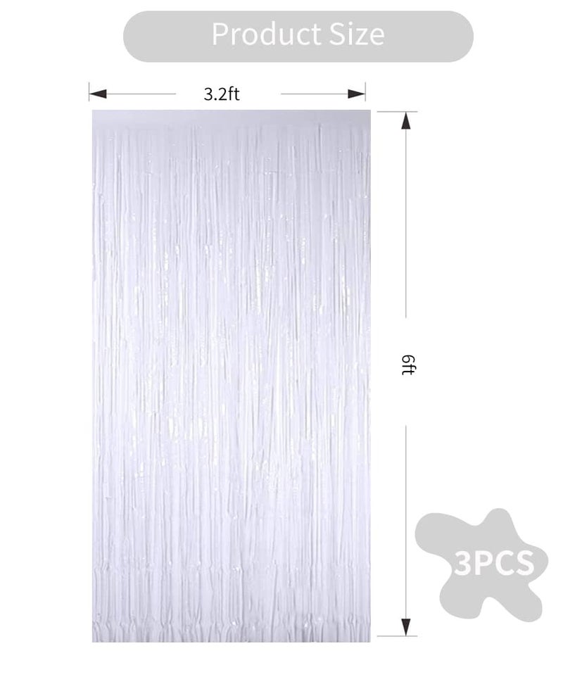 TONIFUL 3Pcs White Metallic Tinsel Foil Fringe Curtains, 3.28ft x 6.56ft White Photo Booth Backdrop Streamer Curtain,Photo Booth Props, Bachelorette Party Supplies, Birthday, Christmas,New Year Decorations - Image 2